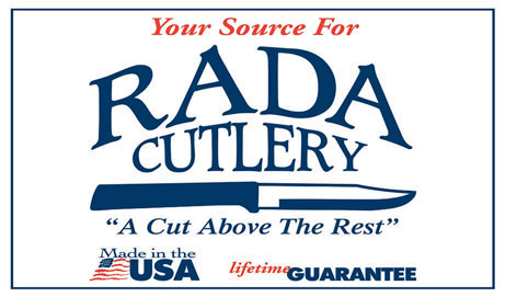 Rada Cutlery logo reading "A cut above the rest" with a drawing of a paring knife over it